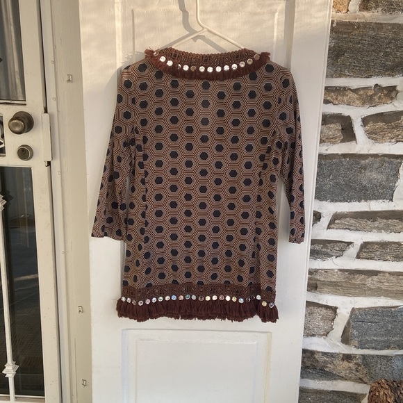 Tory Burch Brown tunic top with MIRROR CIRCLE TRIM AROUND NECK & Bottom size 2 - Picture 10 of 15